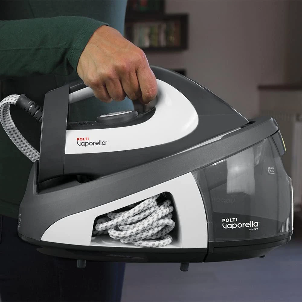 Polti | PLEU0239 Vaporella Simply VS10.12 | Steam generator iron | 1.5 L | bar | 2200 W | Vanduo tank capacity ml | Calc-clean function | Pilkas/Baltas | Auto power off | Vertical steam function
