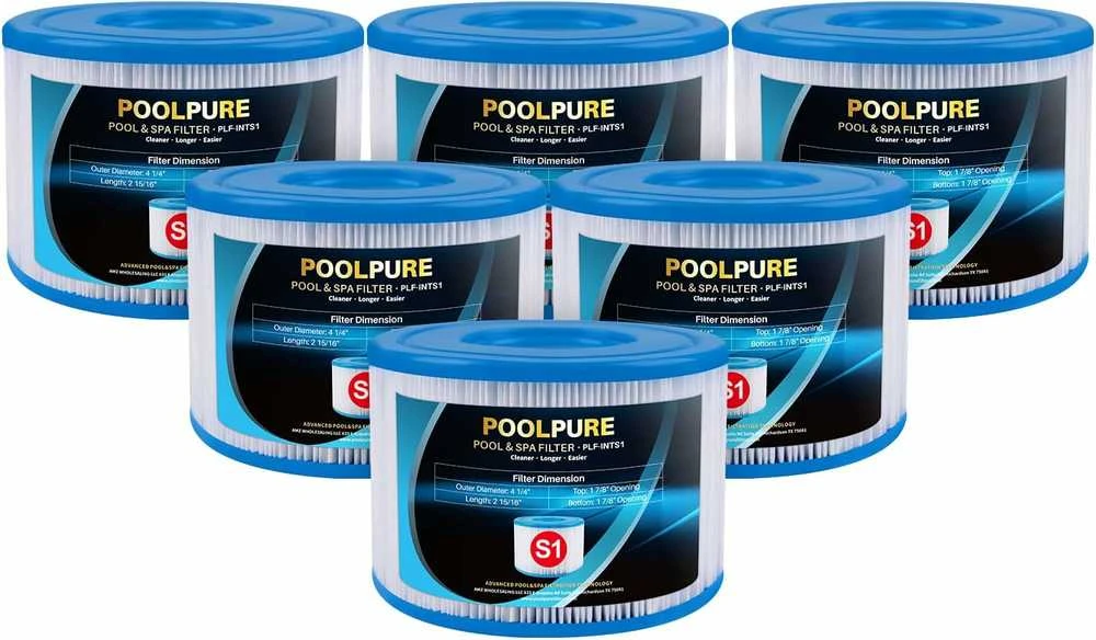 POOLPURE PureSpa S1 tipo keičiami baseino filtro kasetės, 6 vnt., 10,8 x 7,5 cm