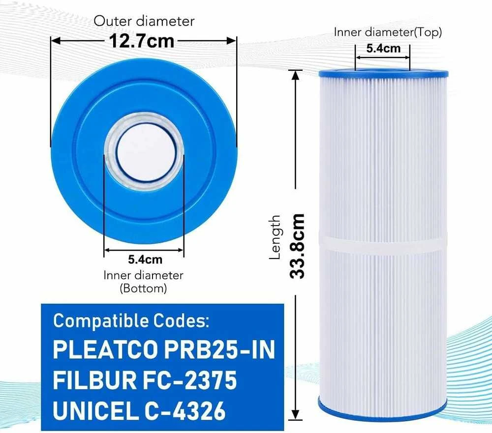POOLPURE spa filtro kasetė, suderinama su Unicel C-4326, Filbur FC-2375, Pleatco PRB25-IN, 33,8 cm, 12,5 cm skersmens