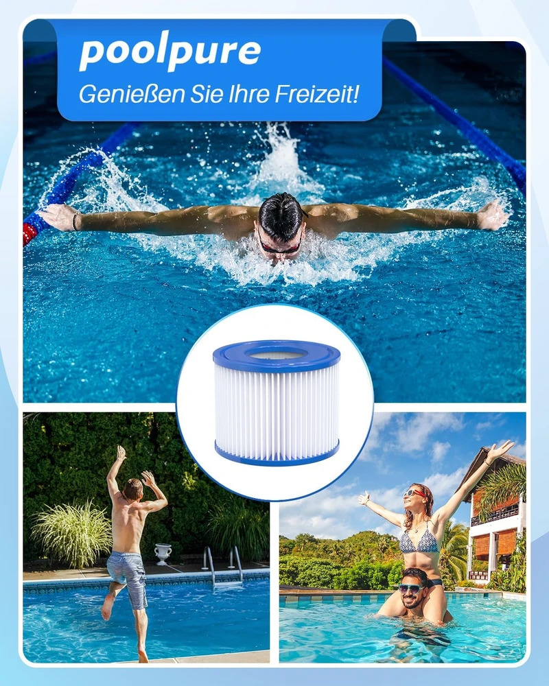 POOLPURE VI tipo filtro kasetės baseinams, 10,5 x 7,9 cm, 6 vnt., PLF-INTV1