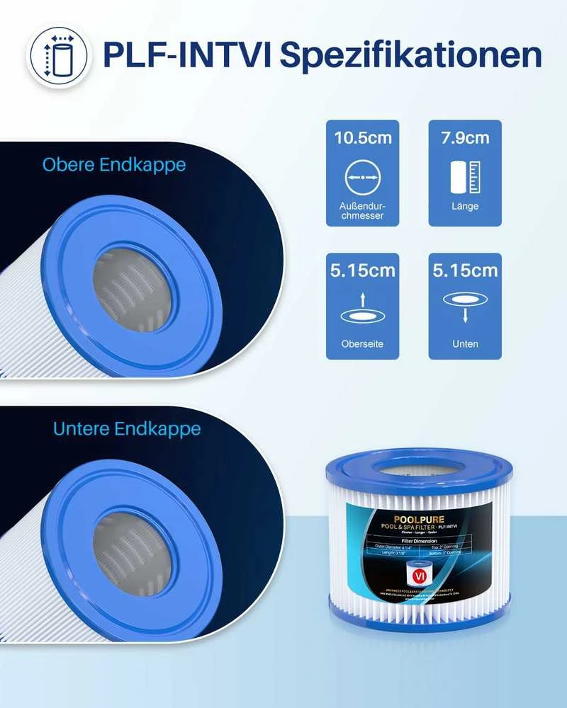POOLPURE VI tipo filtro kasetės baseinams, 10,5 x 7,9 cm, 6 vnt., PLF-INTV1