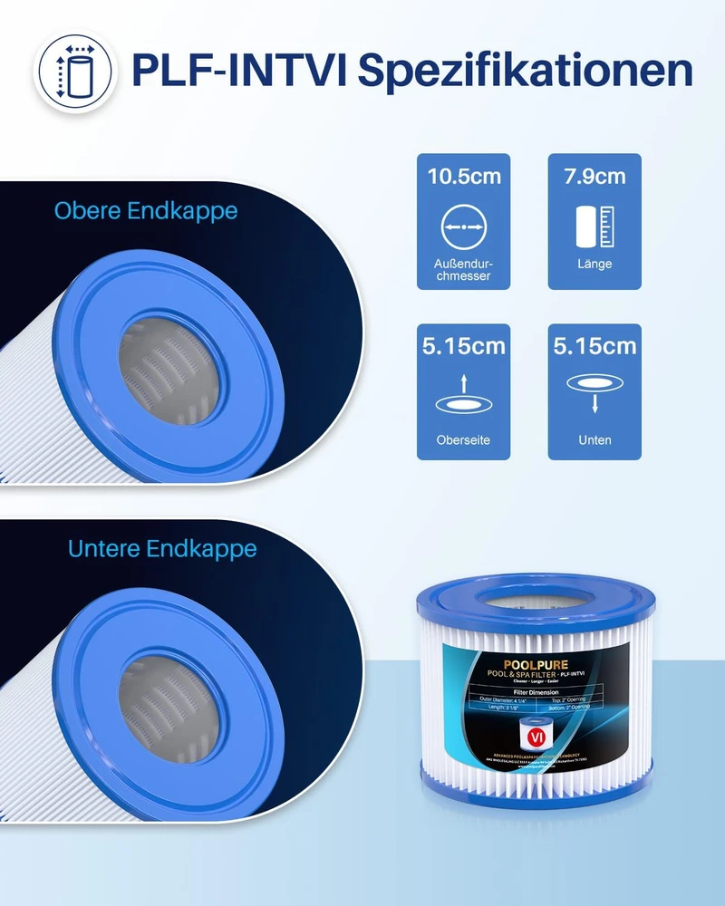POOLPURE VI tipo filtro kasetės baseinams, 10,5 x 7,9 cm, 6 vnt., PLF-INTV1
