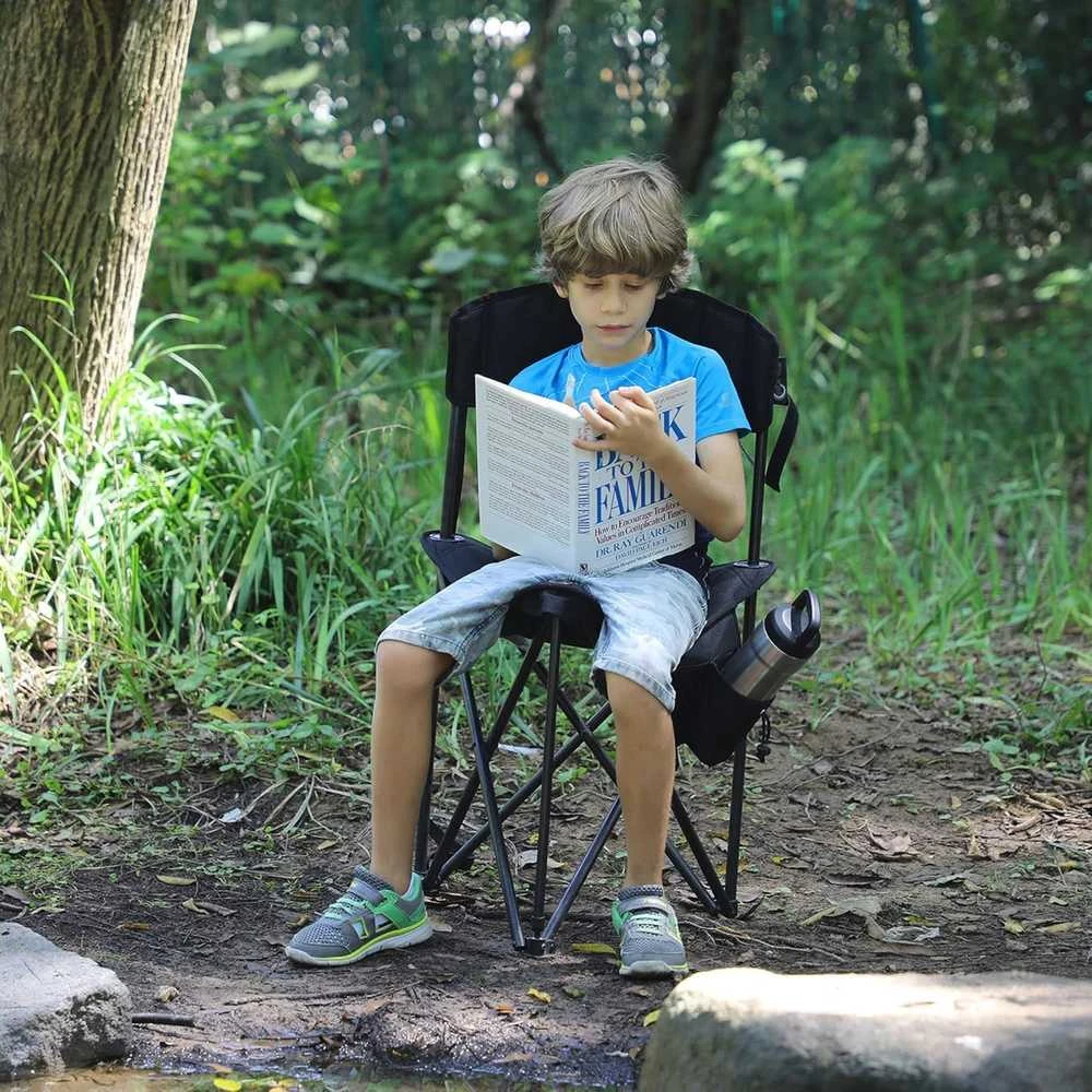 Portal sulankstoma kempingo kėdutė su atlošu, plieno rėmas, 81 × 11 × 11 cm, 2kg, juoda, Portal-CampingChair-01
