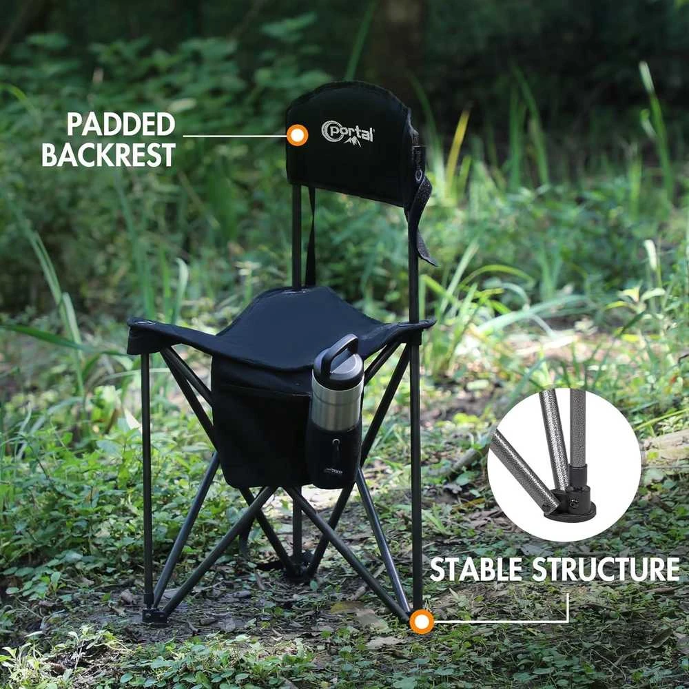 Portal sulankstoma kempingo kėdutė su atlošu, plieno rėmas, 81 × 11 × 11 cm, 2kg, juoda, Portal-CampingChair-01