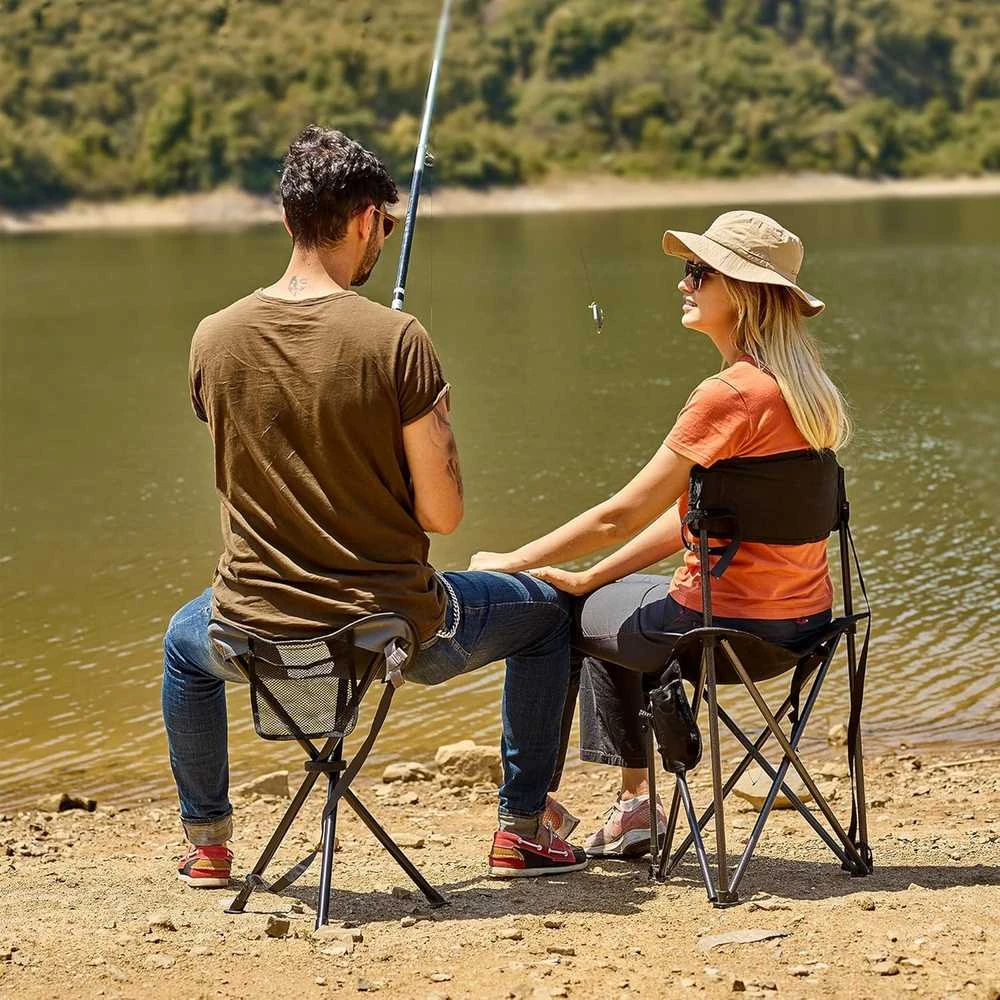 Portal sulankstoma kempingo kėdutė su atlošu, plieno rėmas, 81 × 11 × 11 cm, 2kg, juoda, Portal-CampingChair-01