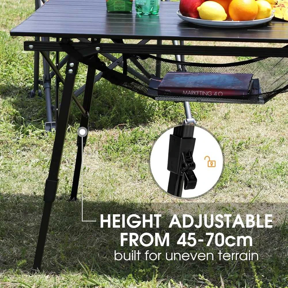 Portal sulankstomas aliumininis kempingo stalas, 90 × 53 cm, reguliuojamo aukščio, 4,2kg, TA-581-BLK-EUPR