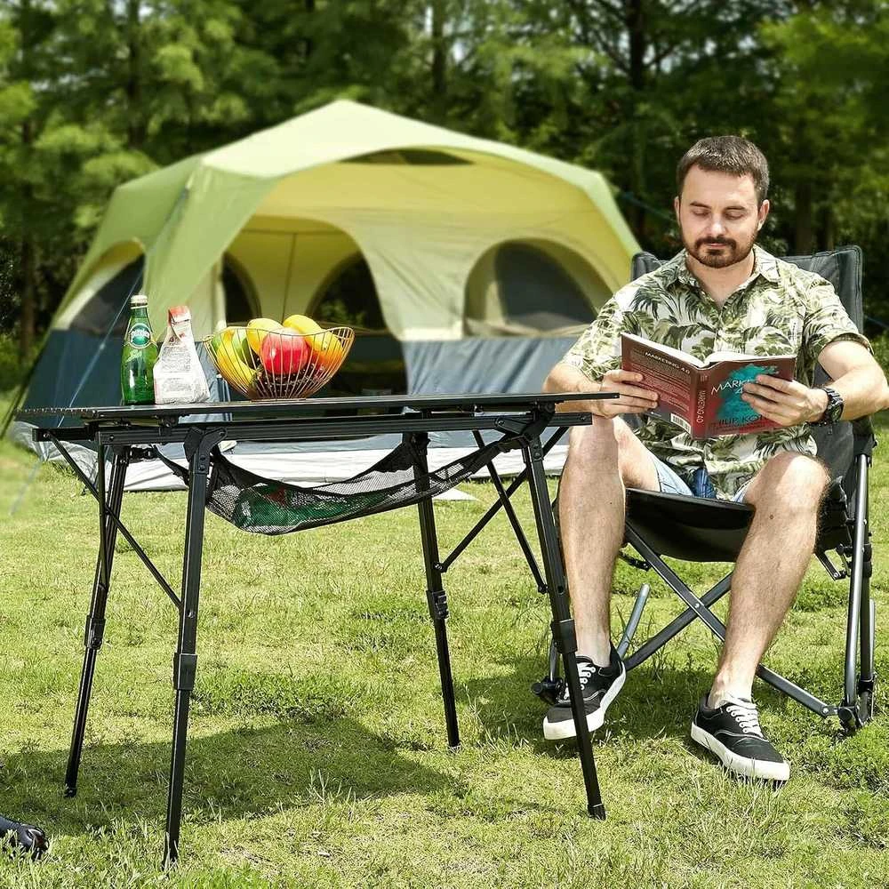 Portal sulankstomas aliumininis kempingo stalas, 90 × 53 cm, reguliuojamo aukščio, 4,2kg, TA-581-BLK-EUPR