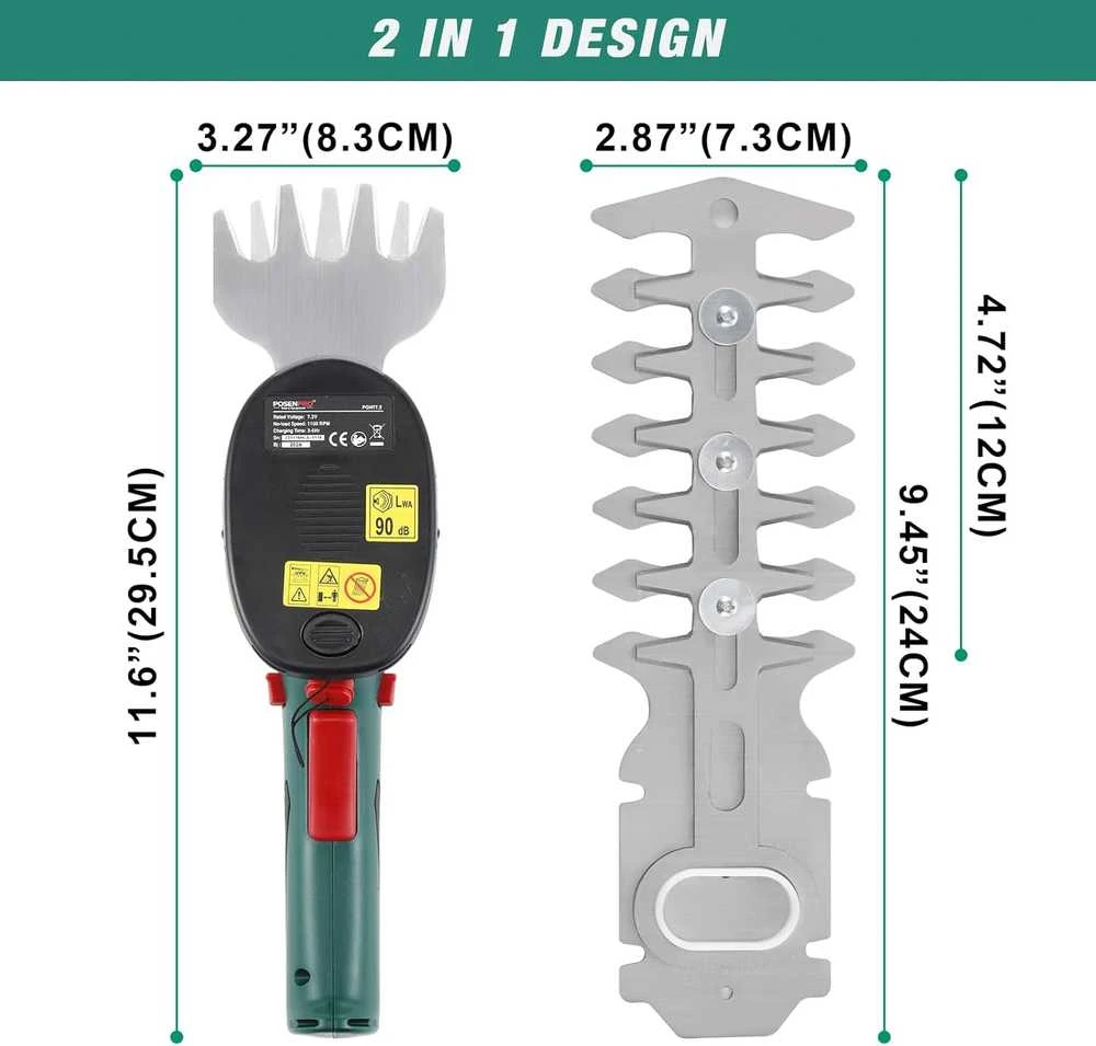 POSENPRO akumuliatorinės žolės ir gyvatvorių žirklės 2in1, 7.2V, ABS, 120 mm peilis, PGHT7.2
