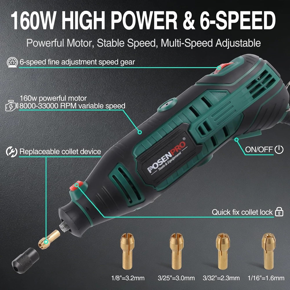 POSENPRO daugiafunkcis rotacinis įrankis 160 W, 8000–33000 aps./min., PPRT14GV