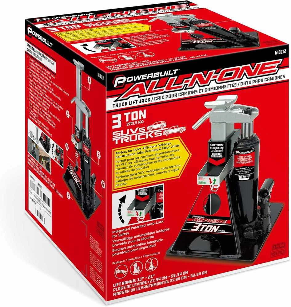 Powerbuilt All-in-One 3 t butelinis ir stovėjimo automobilio keltuvas, juodas