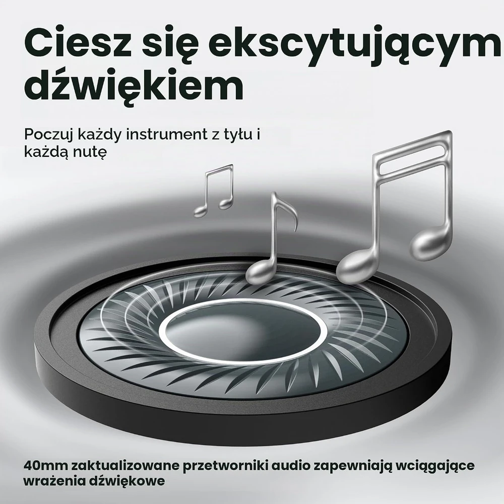 PowerLocus ant ausų dedamos belaidės Bluetooth ausinės su mikrofonu, 60 h, Boom