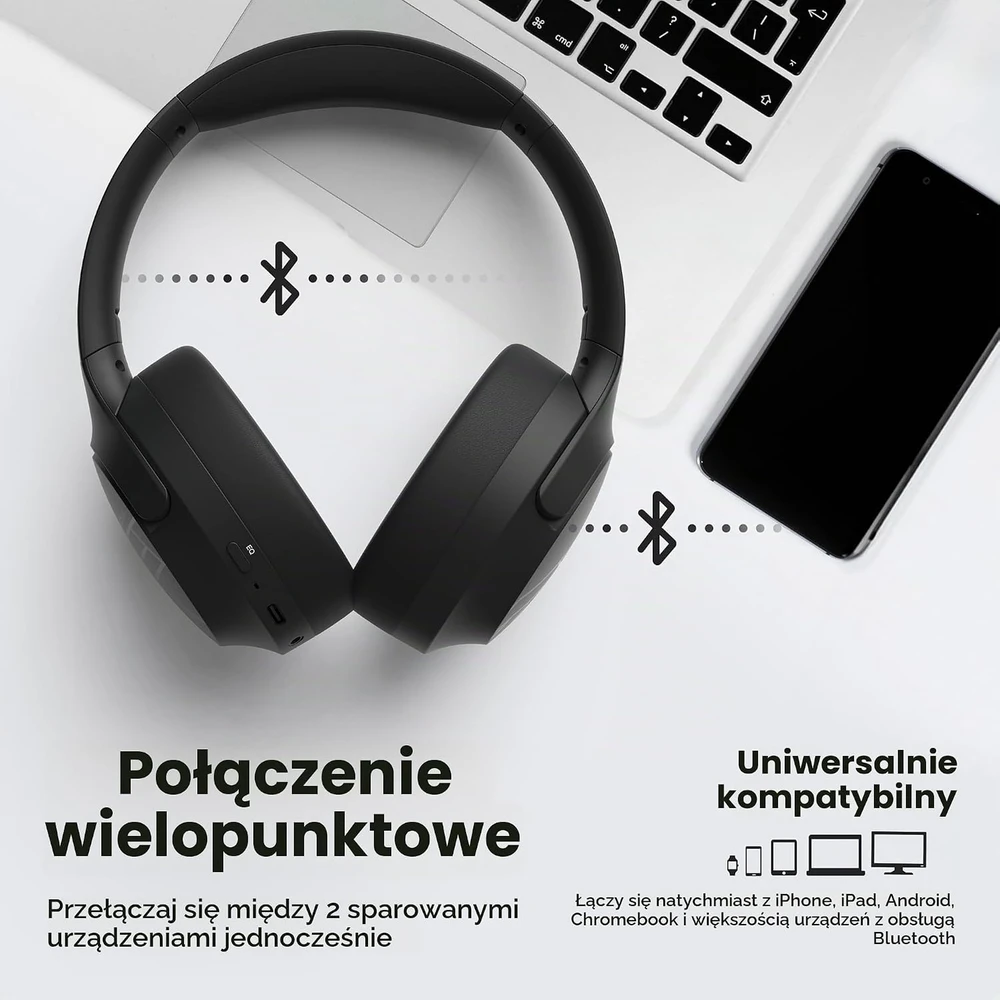 PowerLocus ant ausų dedamos belaidės Bluetooth ausinės su mikrofonu, 60 h, Boom