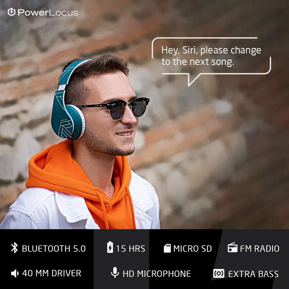 PowerLocus belaidės ant ausų dedamos Bluetooth 5.0 ausinės su mikrofonu P2