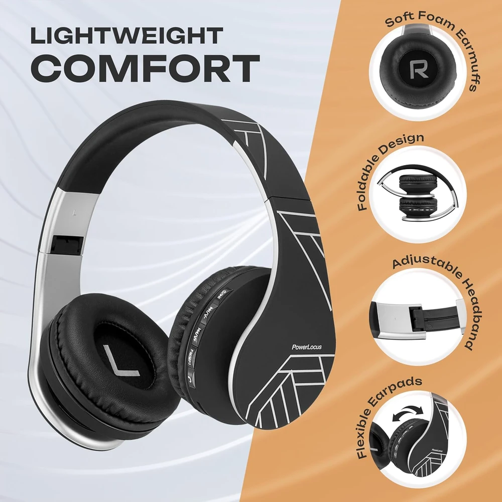 PowerLocus belaidės ant ausų dedamos Bluetooth ausinės su mikrofonu ir 3,5 mm jungtimi P1