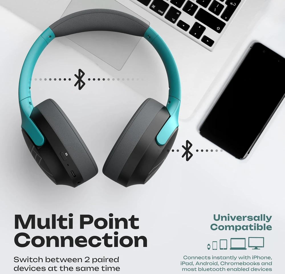 PowerLocus belaidės ausis apgaubiančios ausinės su Bluetooth Boom, Bluetooth 5.3, 60 h