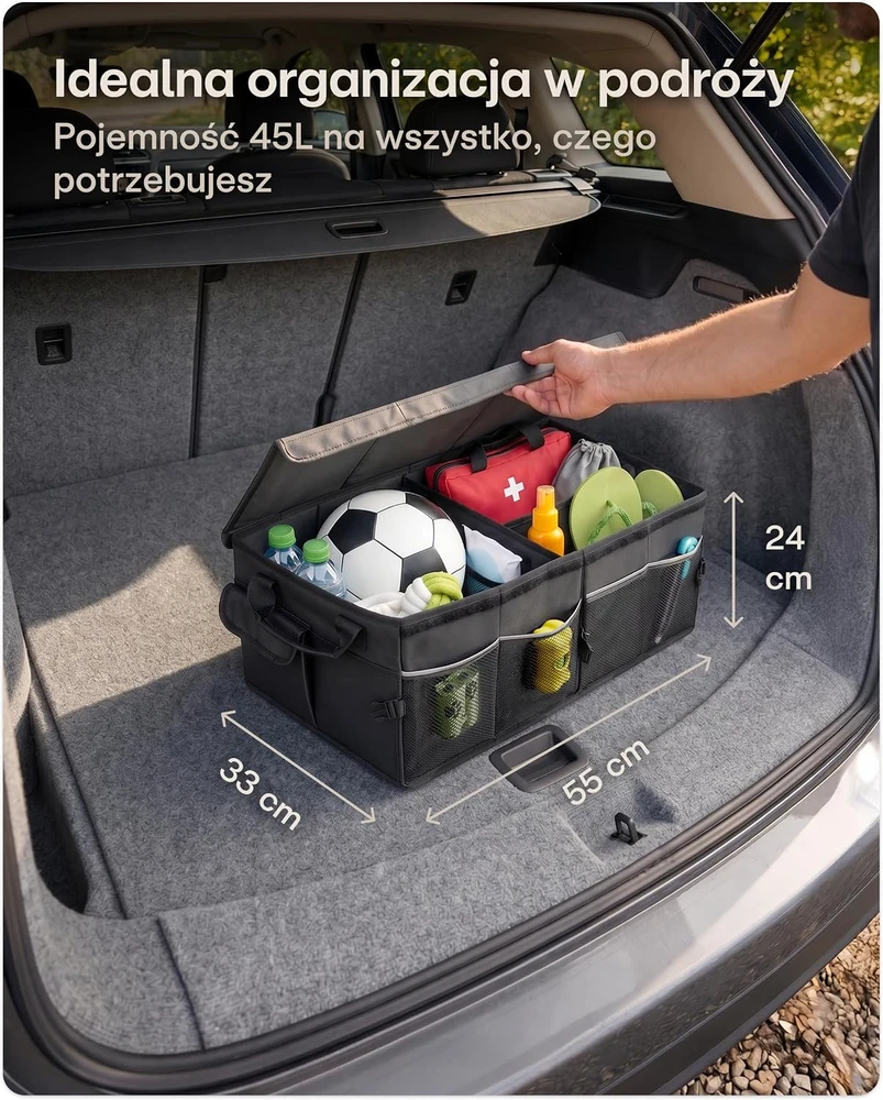 Praknu automobilio bagažinės organizatorius 45 l su dangčiu, 3 skyriais, modelis 7770668