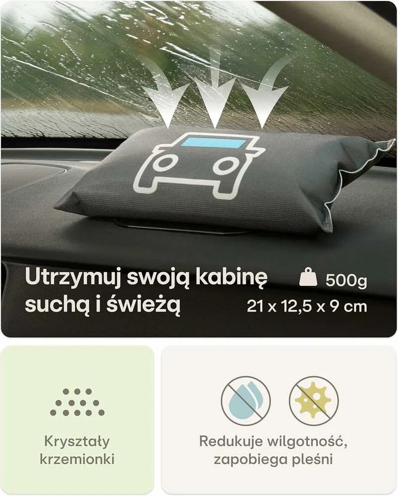 Sausintuvas Praknu automobilio drėgmės surinkimo pagalvėlė 500g su indikatoriumi ir neslystančiu kilimėliu