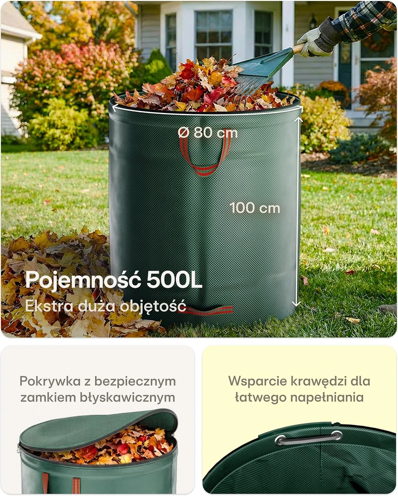 Praknu daugkartiniai sodo atliekų maišai su dangčiu ir rankenomis, 2 x 500 l
