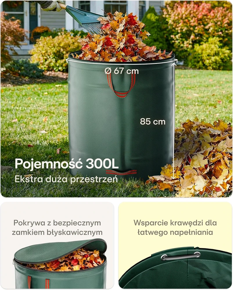 Praknu daugkartinio naudojimo sodo atliekų maišai, 3 vnt., po 300 l, B084WZ8C65