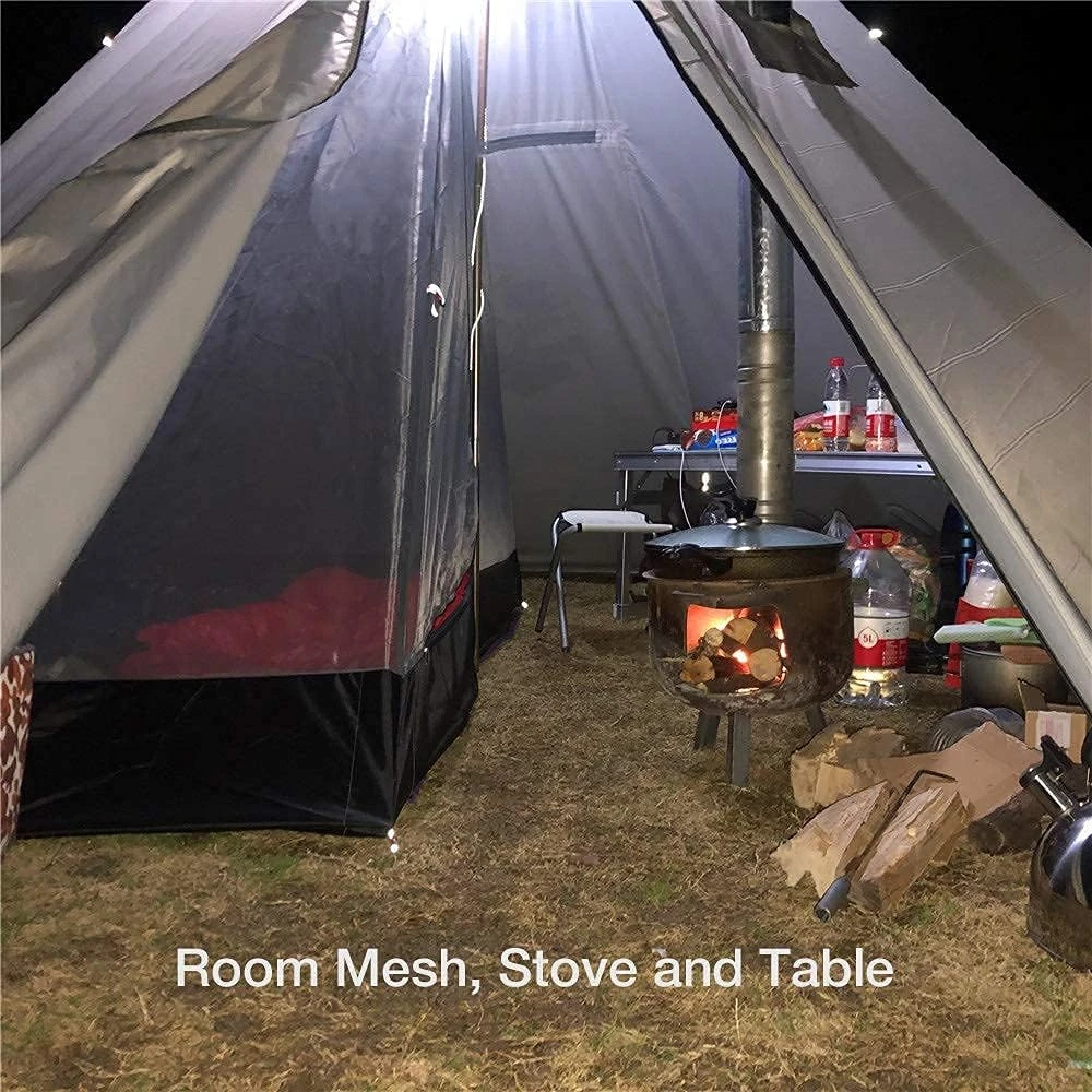 Preself tipi palapinė 4 asmenims, lengva, su krosnies anga, aukštis 220 cm, 4 sezonų