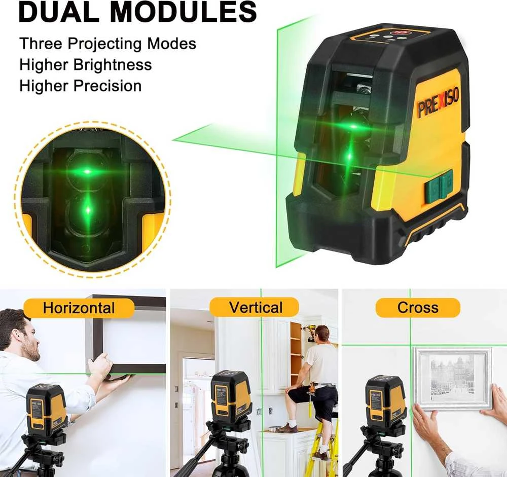Prexiso kryžminis lazeris su stovu, 30 m, USB įkrovimas, PLC30GLIT