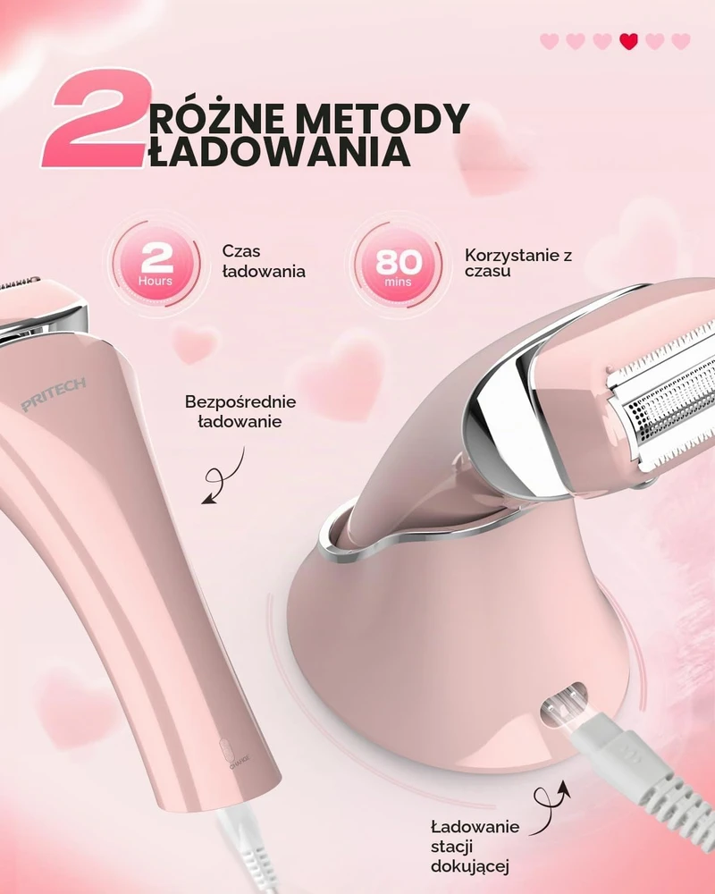 PRITECH elektrinė moteriška skutimosi mašinėlė šlapiam ir sausam skutimuisi IPX6 JP-LD-8001-Rožinė Raudona
