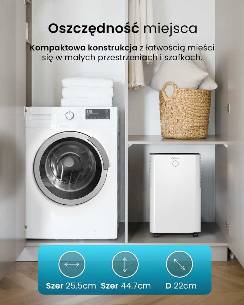 Pro Breeze 12 l/d paros oro sausintuvas su higrostatu, LED ekranu ir 2 l bakeliu, baltas