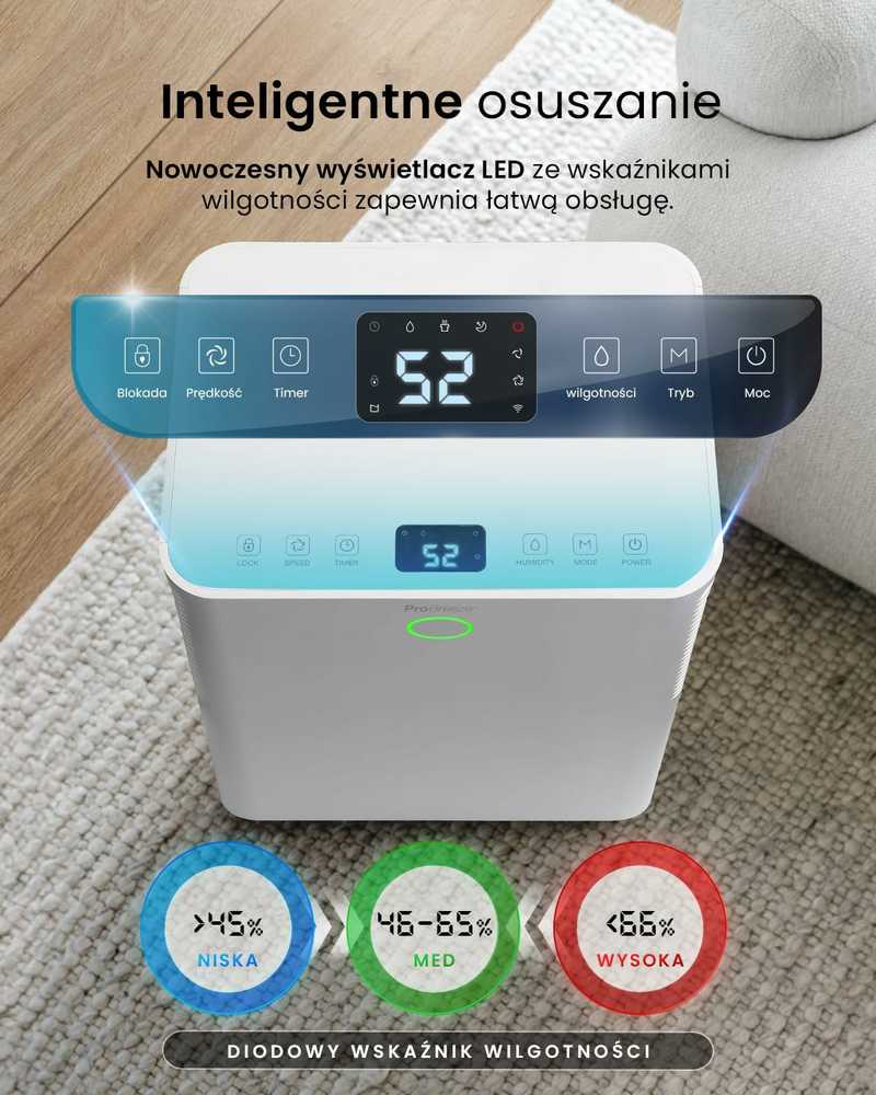 Pro Breeze 12 l/d paros oro sausintuvas su higrostatu, LED ekranu ir 2 l bakeliu, baltas