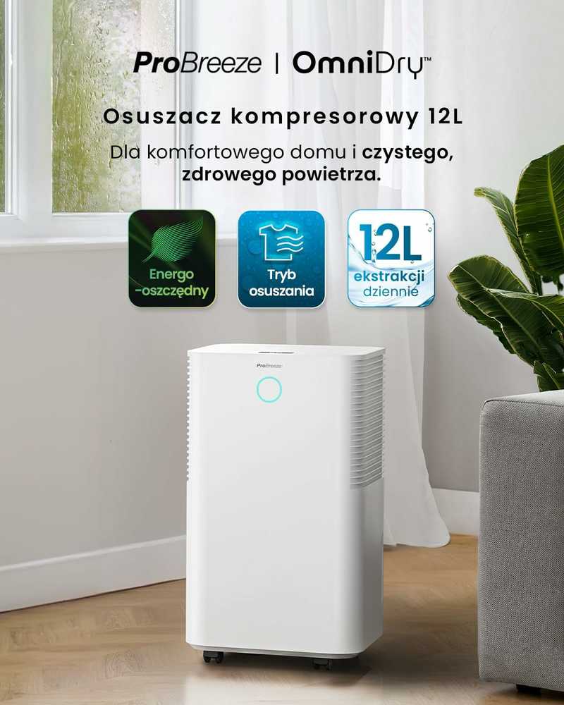 Pro Breeze 12 l/d paros oro sausintuvas su higrostatu, LED ekranu ir 2 l bakeliu, baltas