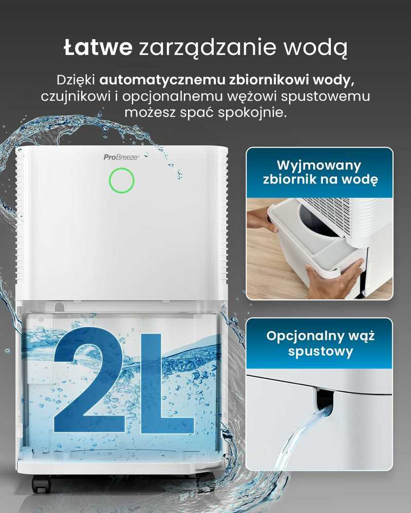 Pro Breeze 12 l/d paros oro sausintuvas su higrostatu, LED ekranu ir 2 l bakeliu, baltas