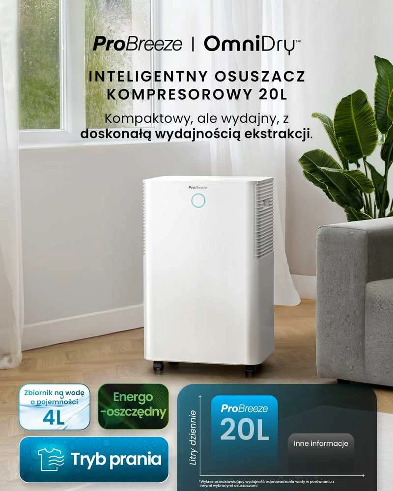Pro Breeze išmanus kompresorinis oro sausintuvas 20 l/para su 4 l bakeliu PB-D-24-WF
