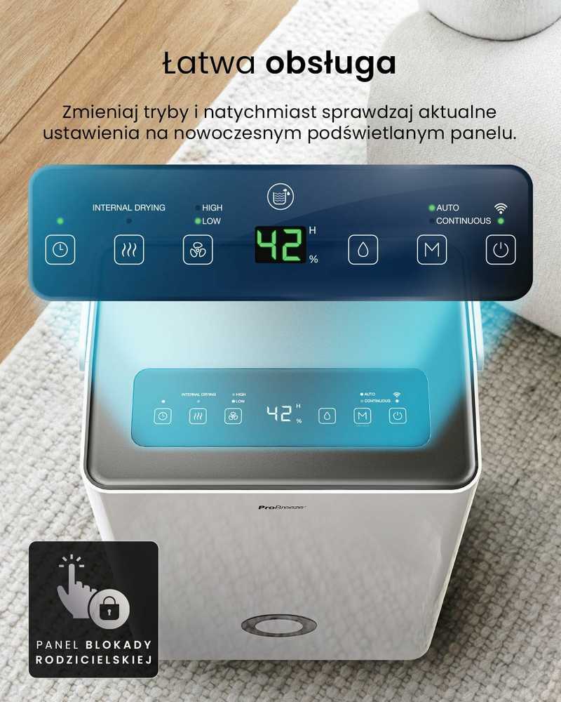 Pro Breeze kompresorinis oro sausintuvas 30 l/24 h su Wi‑Fi, 4 l bakeliu ir higrostatu