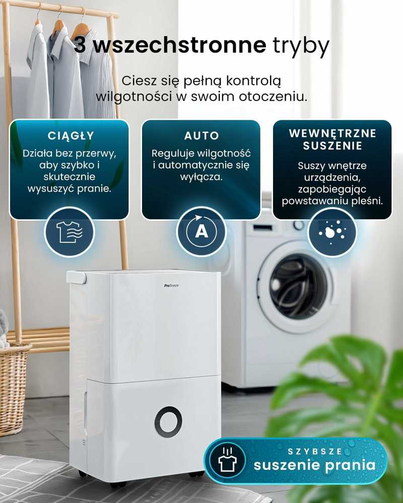 Pro Breeze kompresorinis oro sausintuvas 30 l/24 h su Wi‑Fi, 4 l bakeliu ir higrostatu