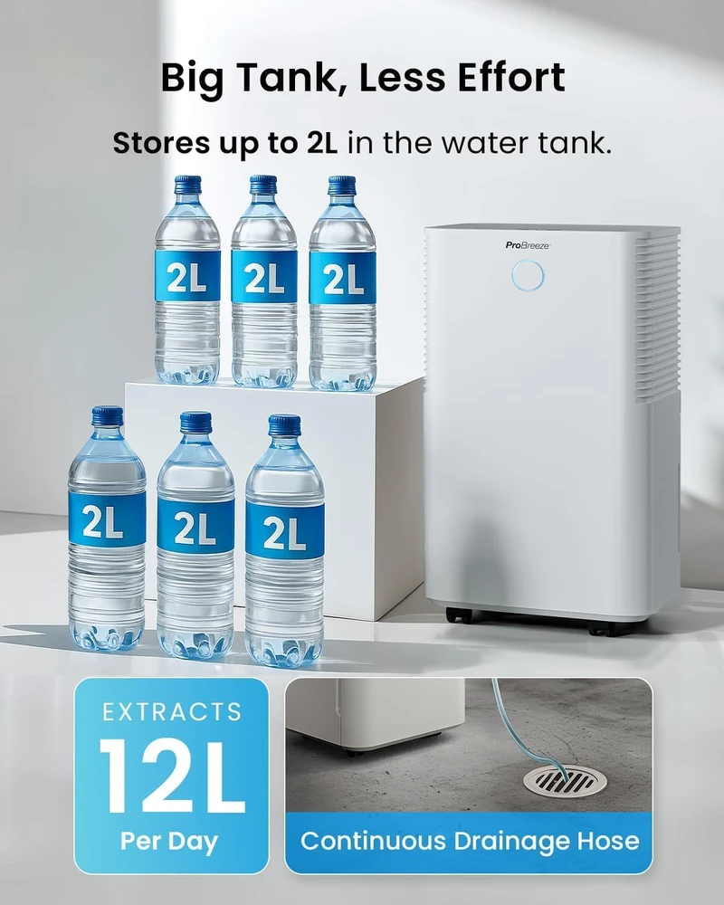 Pro Breeze oro sausintuvas 12 l per parą su Wi-Fi valdymu ir drėgmės jutikliu PB-D-18-WF