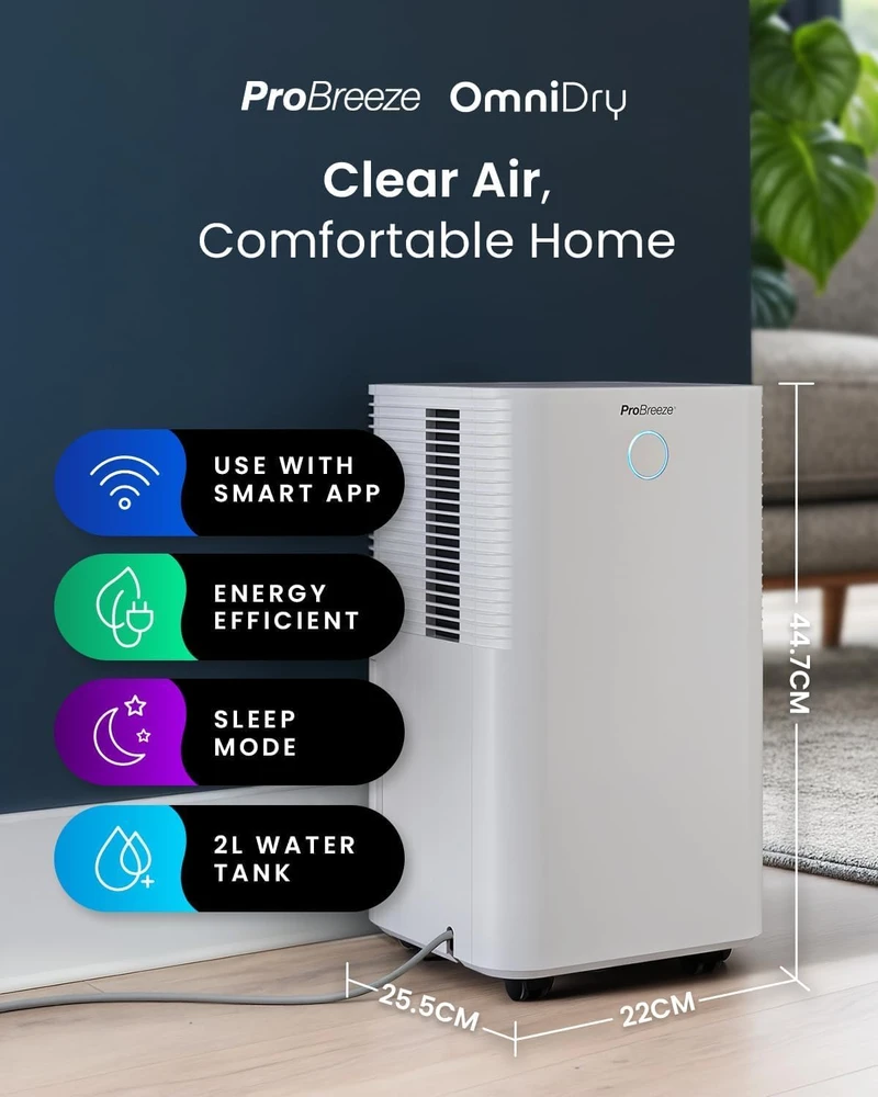 Pro Breeze oro sausintuvas 12 l per parą su Wi-Fi valdymu ir drėgmės jutikliu PB-D-18-WF