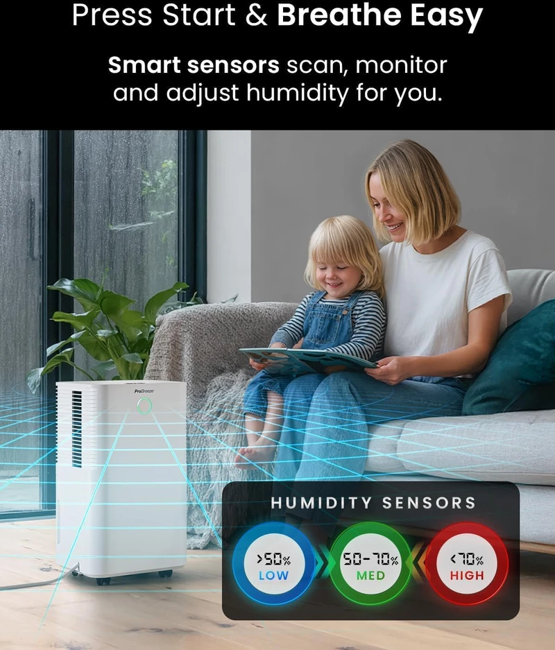 Pro Breeze oro sausintuvas 12 l per parą su Wi-Fi valdymu ir drėgmės jutikliu PB-D-18-WF