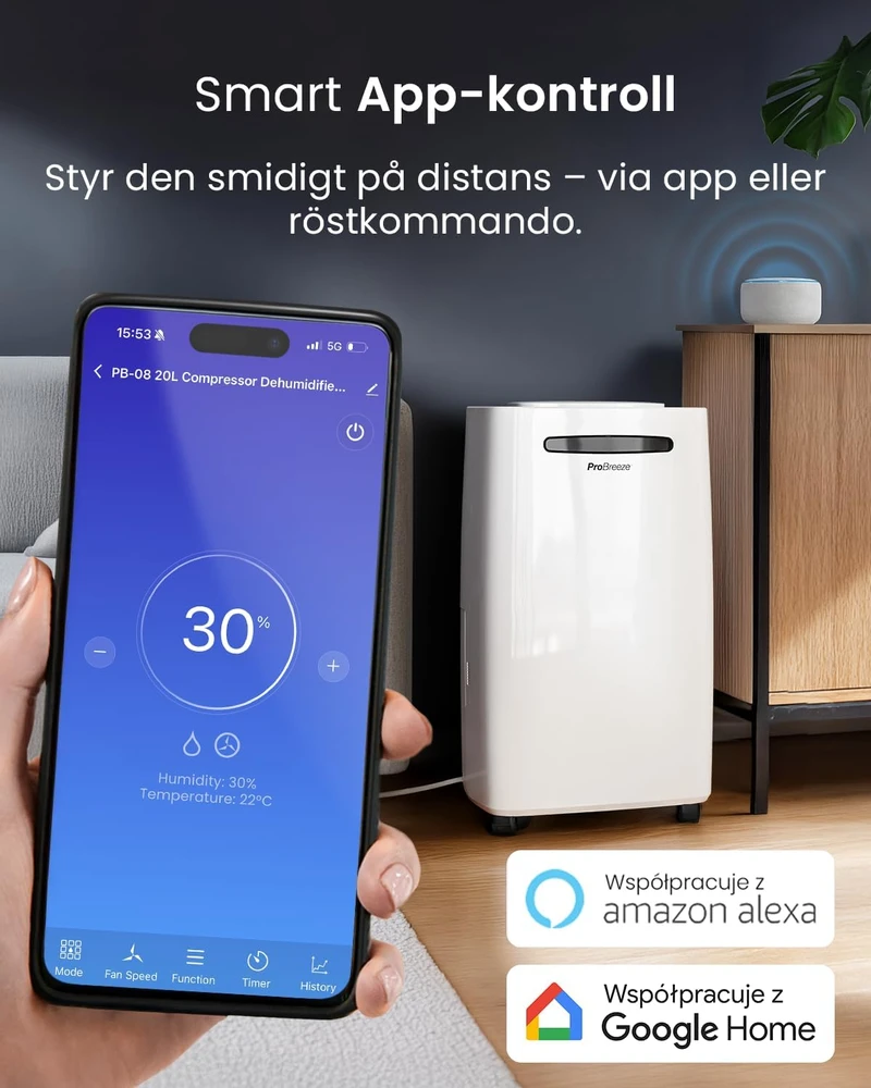 Pro Breeze oro sausintuvas 20 l per dieną su skaitmeniniu drėgmės ekranu PB-D-08W-W-EU