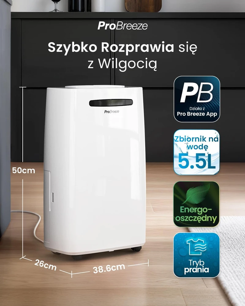 Pro Breeze oro sausintuvas 20 l per dieną su skaitmeniniu drėgmės ekranu PB-D-08W-W-EU