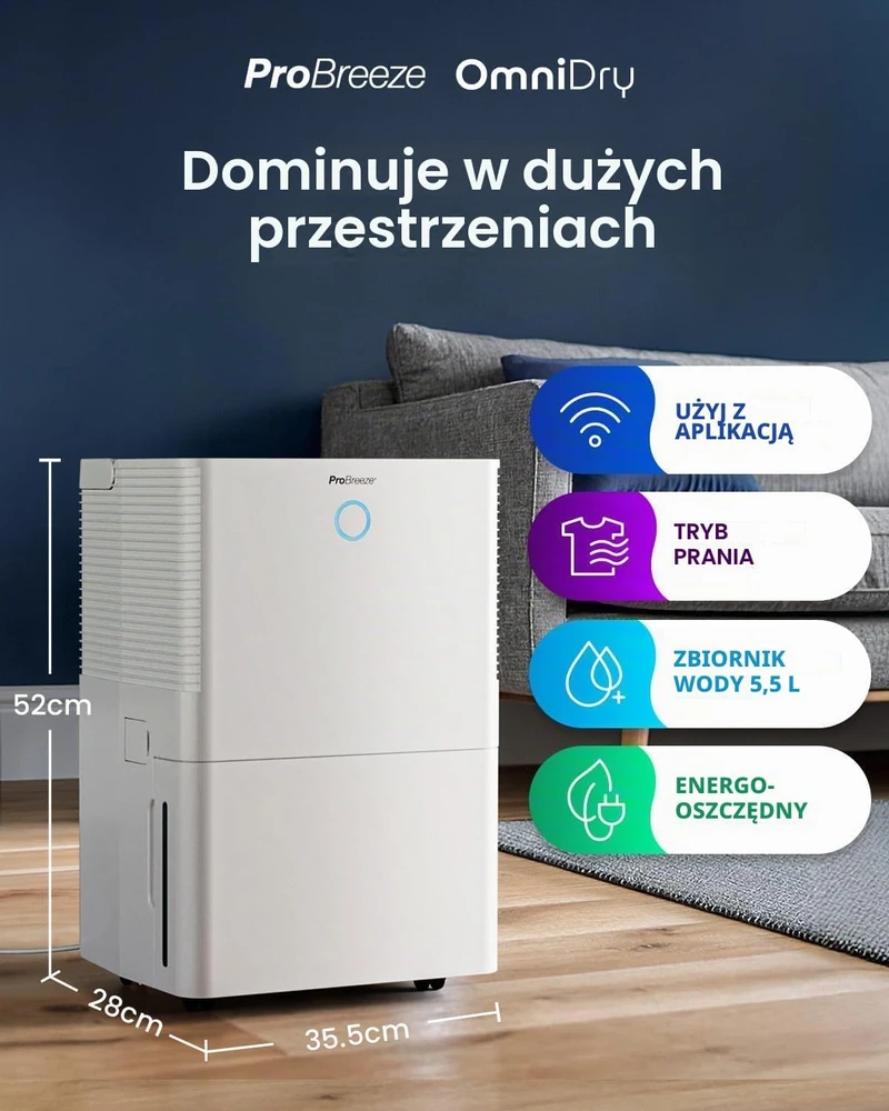 Pro Breeze oro sausintuvas 40 l per parą su Wi-Fi ir drėgmės jutikliu PB-D-32W-W
