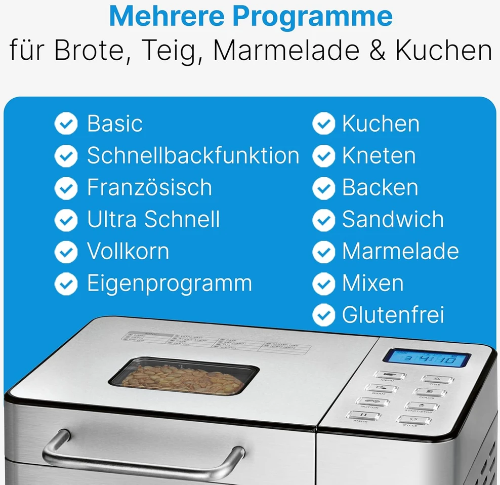 Duonkepė Profi Cook duonos kepimo aparatas nerūdijančio plieno, 3,1 l talpa, 13 programų, PC-BBA1282