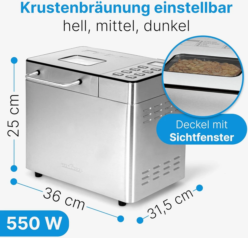 Duonkepė Profi Cook duonos kepimo aparatas nerūdijančio plieno, 3,1 l talpa, 13 programų, PC-BBA1282