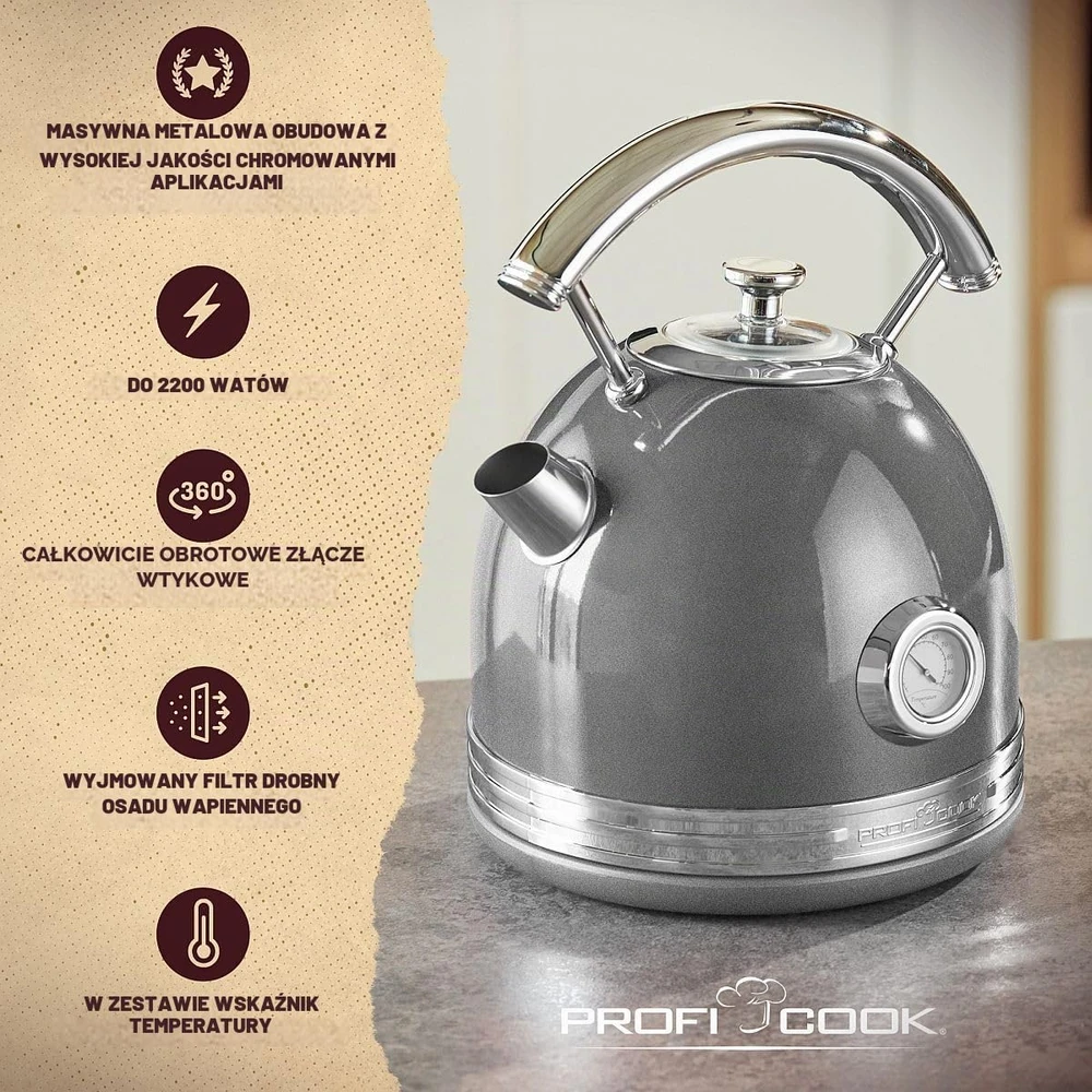 Profi Cook elektrinis virdulys 1,7 l, 2200 W, su temperatūros indikatoriumi, 511192