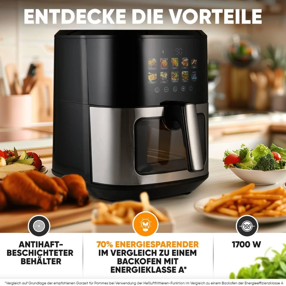 Gruzdintuvė Profi Cook ProfiCook PC-FR 1286 H fryer Single 6.5 L Stand-alone 1700 W Hot air fryer Juodas, Nerūdijantis plienas