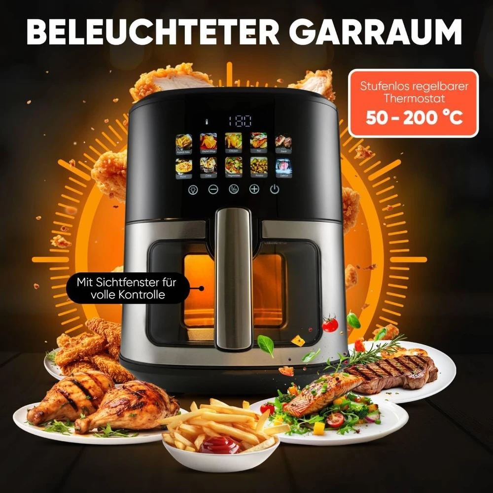 Gruzdintuvė Profi Cook ProfiCook PC-FR 1286 H fryer Single 6.5 L Stand-alone 1700 W Hot air fryer Juodas, Nerūdijantis plienas