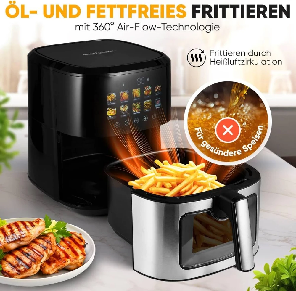 Gruzdintuvė Profi Cook ProfiCook PC-FR 1286 H fryer Single 6.5 L Stand-alone 1700 W Hot air fryer Juodas, Nerūdijantis plienas
