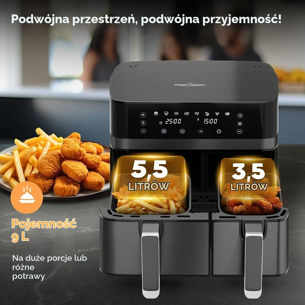 Profi Cook karšto oro gruzdintuvė 9 l, dviguba kamera, 2700 W, PC FR 1295 H