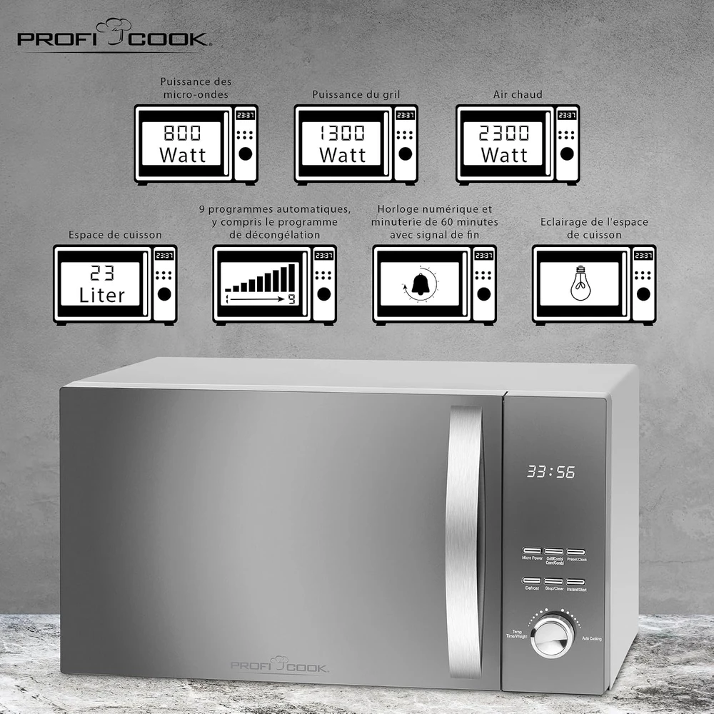 Profi Cook mikrobangų krosnelė 23 l, 220 W, nerūdijančiojo plieno PC-MWG 1176 H