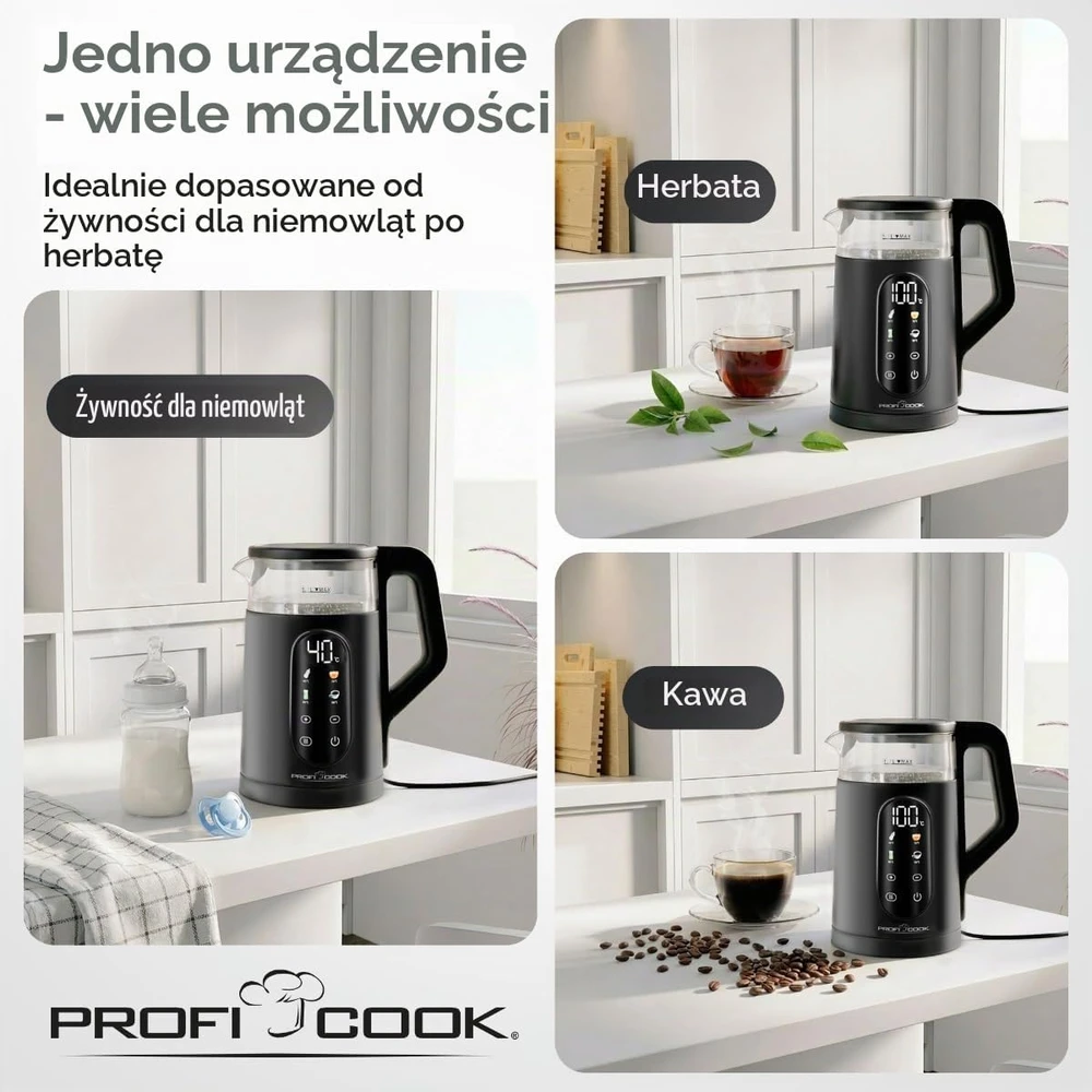 Profi Cook ProfiCook PC-WK 1328 elektrinis virdulys 1.7 L 2200 W Juodas, permatomas
