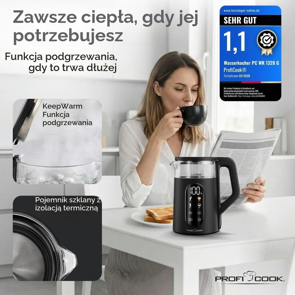 Profi Cook ProfiCook PC-WK 1328 elektrinis virdulys 1.7 L 2200 W Juodas, permatomas