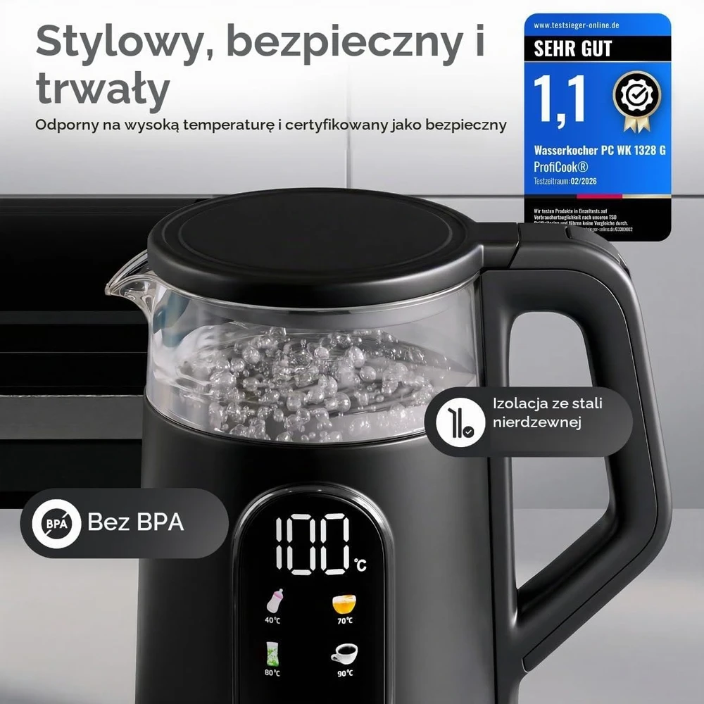 Profi Cook ProfiCook PC-WK 1328 elektrinis virdulys 1.7 L 2200 W Juodas, permatomas